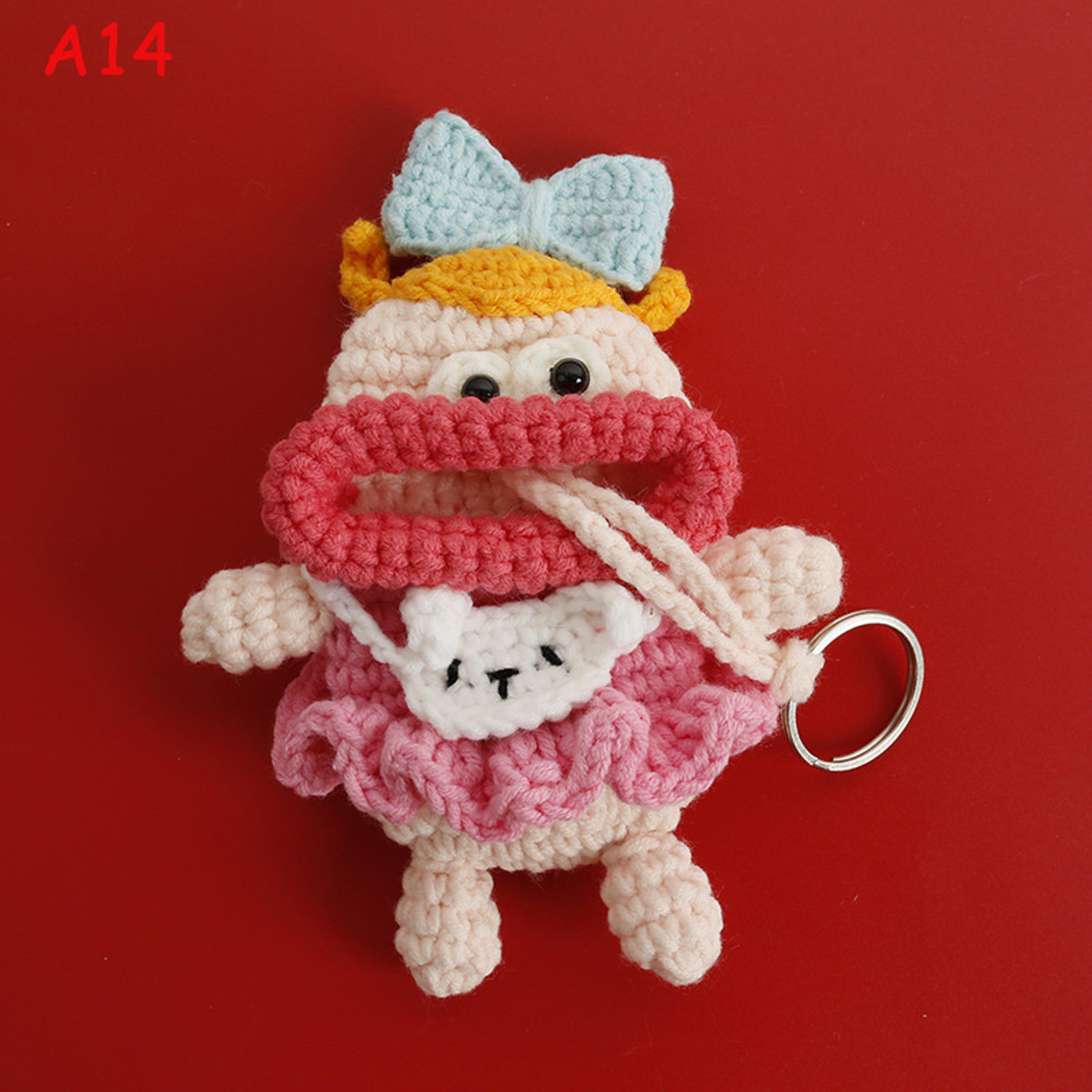 Handmade Crochet Cartoon Sausage Mouth Key Pouch, Cute Knitted