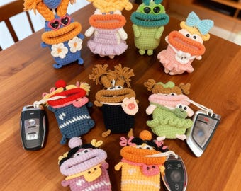 Hand häkeln Cartoon Wurst Lippen Autoschlüssel Abdeckung, niedlichen hässlichen Taschenanhänger, niedlichen gestrickten Schlüsselschutz, lustiger Schlüsselbund Taschenanhänger Geschenk für Sie und Ihn