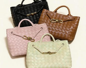 Handgeweven lederen draagtas, geweven schoudertas met grote capaciteit, crossbody portemonnee, okseltas, handgemaakte koeienhuid handtas voor vrouwen