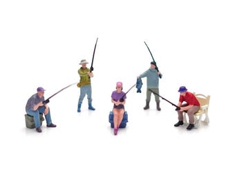 1:64 Fishing Mini Figures, Hand Painted Diorama People, Diorama Base
