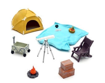 Miniature Tent Camping Diorama Set, Miniature Campfire Campsite, 1 64