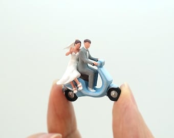 Hand-Painted Miniature Wedding Couple on E-Scooter | 1:64 Scale Figurine