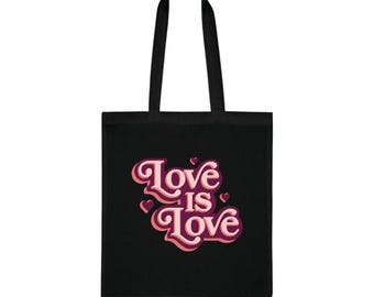 Love Is Love tote bag | Pride typography tote, retro hearts