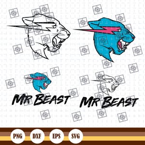 Puede incluir: Gráfico digital con el logotipo de MrBeast. El diseño incluye una cabeza de pantera estilizada con un rayo, tanto en blanco y negro como en verde azulado con un rayo rosa. Las palabras "MR BEAST" están debajo.