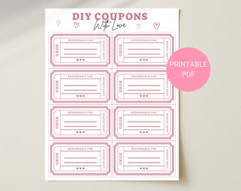 DIY Love Coupons, Printable Gift (Digital Download PDF)