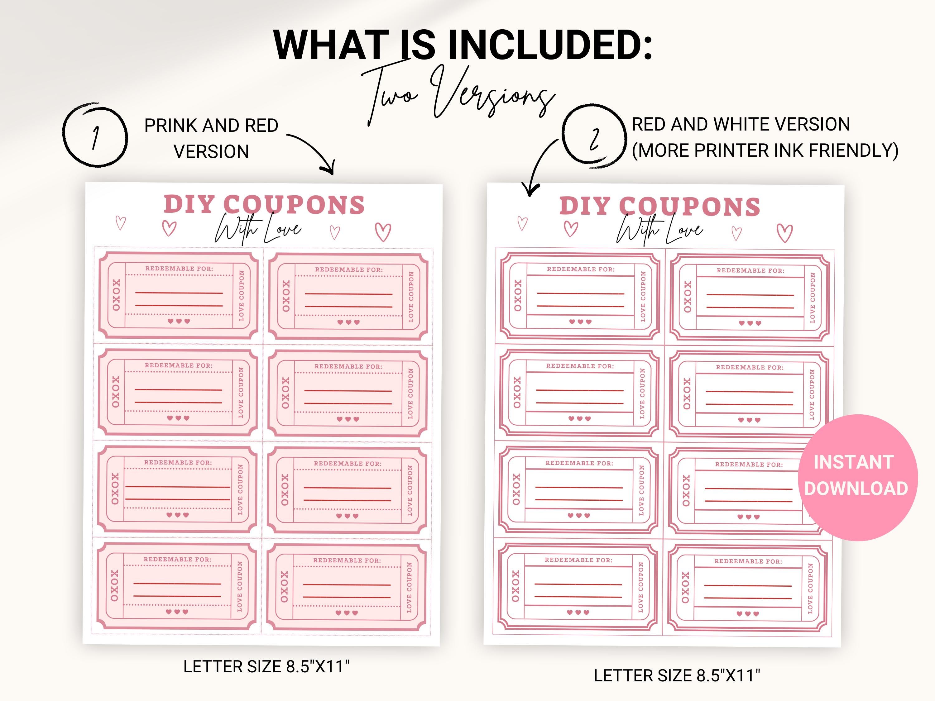 DIY Love Coupons, Printable Gift (digital Download PDF) - Etsy