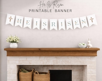 He Is Risen Banner, Religious Banner, Easter Banner, Christian Printable Banner, Holy week Printable, Palm Sunday Decor (Digital Download)