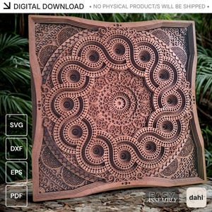 Archivo de corte láser / Mandala guilloché de 8 capas SVG / Arte mural de madera gótico asiático / CNC Glowforge