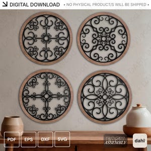 Bundle Laser Cut Farmhouse Wall Decor SVG Files | Ornament Round Panels | Layered Wood Art