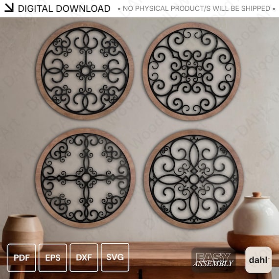 Bundle Laser Cut Farmhouse Wall Decor SVG Files | Ornament Round Panels | Layered Wood Art
