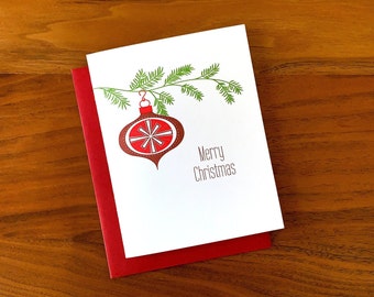 Letterpress Christmas Card - Red Shiny Bright with Starburst