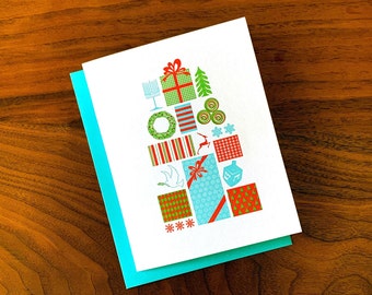 Letterpress Holiday Card - Presents, Hanukkah, Christmas