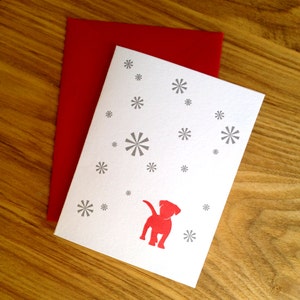 Letterpress Holiday Card - Red Dog with Snowflakes