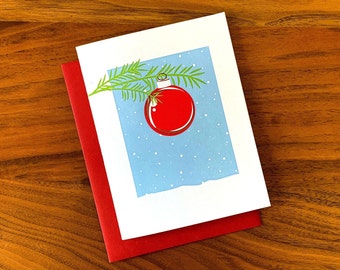 Letterpress Christmas Card - Classic Red Ornament