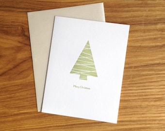 Letterpress Christmas Card - Contemporary Green Tree with White String