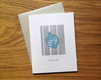 Letterpress Hanukkah Card - Dreidel with Star of David background