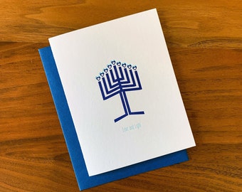 Letterpress Hanukkah Card - Love and Light Menorah