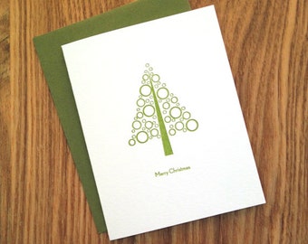 Letterpress Holiday Card - Green Circle Tree