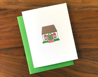 Letterpress Christmas Card - Gingerbread Cottage