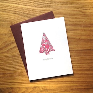 Letterpress Christmas Card - Red and White Contemporary Tree
