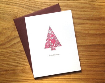Letterpress Christmas Card - Red and White Contemporary Tree