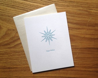 Letterpress Holiday Card - Modern Blue Snowflake