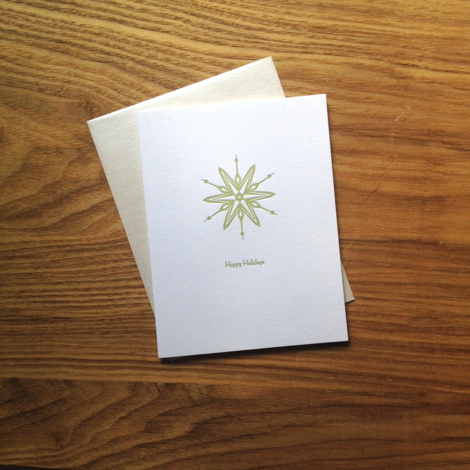 Letterpress Holiday Card - Modern Snowflake in Matcha Green