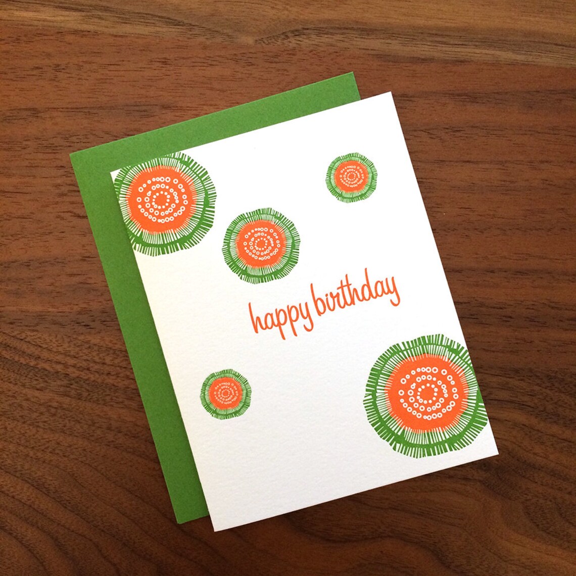 Happy Birthday With Orange and Green Flowers Letterpress - Etsy