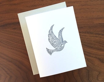 Peace and Love Silver Dove - Letterpress Holiday Card