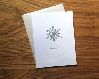 Letterpress Holiday Card - Modern Pewter Gray Snowflake