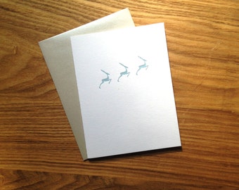 Letterpress Holiday Card - Blue Reindeer