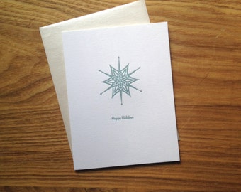 Letterpress Holiday Card - Modern Aqua Snowflake