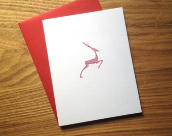 Letterpress Holiday Card - Red Candy Striped Reindeer