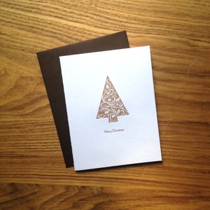 Letterpress Christmas Card - Chocolate Brown Contemporary Tree