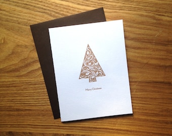 Letterpress Christmas Card - Chocolate Brown Contemporary Tree