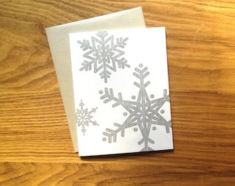 Letterpress Holiday Card - Silver Distressed Snowflakes