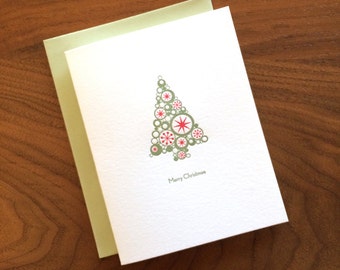 Letterpress Christmas Card - Shiny Brite Tree