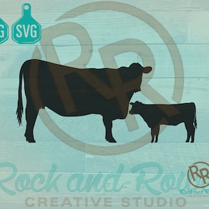 Cow and Calf Silhouette SVG Files | Cattle SVG Vector File Digital File Cow Heifer pair svg file png file cow calf illustration black cow