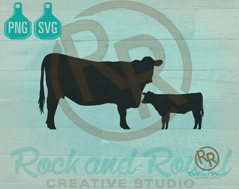 Cow and Calf Silhouette SVG Files | Cattle SVG Vector File Digital File Cow Heifer pair svg file png file cow calf illustration black cow