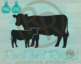 Cow Calf Silhouette SVG Files | Cattle SVG | Vector | Download Vector File | Cow Heifer pair | svg file | png file | cow calf illustration