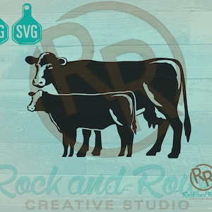 Cow Baldy Calf Pair | Silhouette SVG File Cattle SVG Vector Download Vector File Black Angus Pair Black Baldy Calf Pair svg file png file