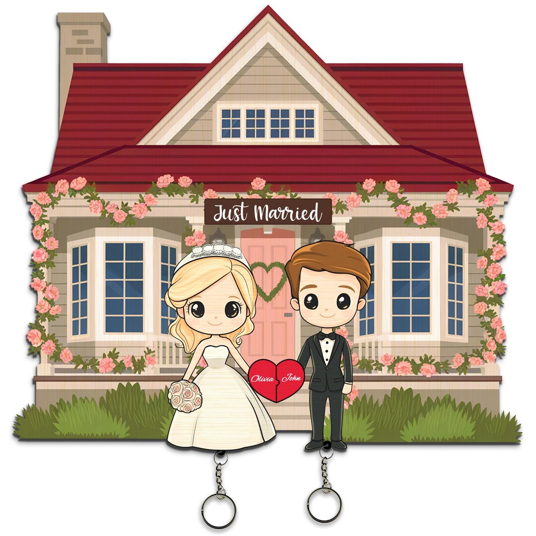 Personalized Just Married Keychain Holder for Bride & Groom, Custom ...