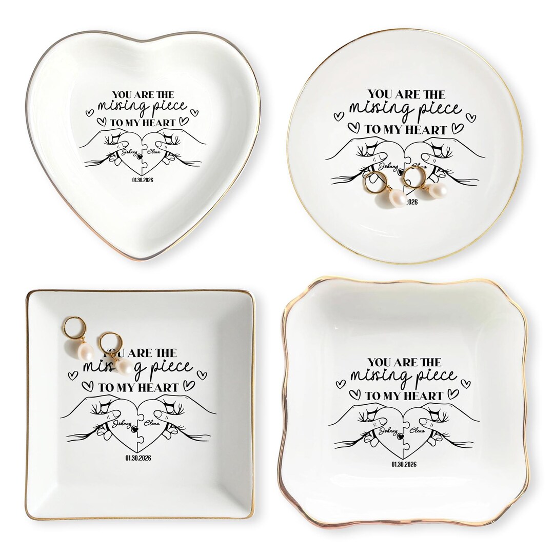 Personalized Couple Ring Dish, Missing Piece Heart Tray, Custom Names ...