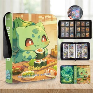 Spersonalizowany segregator na karty Bulbasaur, album Pokémon TCG z niestandardową nazwą, segregator z 4 lub 9 kieszeniami, prezent dla kolekcjonera