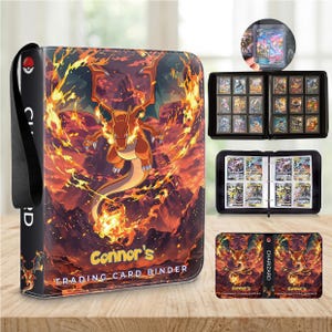 Personalisierter Glurak-Kartenordner, Pokémon-Sammelalbum mit individuellem Namen, Toploader-Ordner mit 4 oder 9 Fächern, Geschenk für Sammler