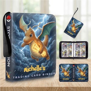 Personalized Dragonite Card Binder, Custom Name Pokemon Binder, Leather Trading Card Album, TCG Card Holder, Pokemon Gift for Kids