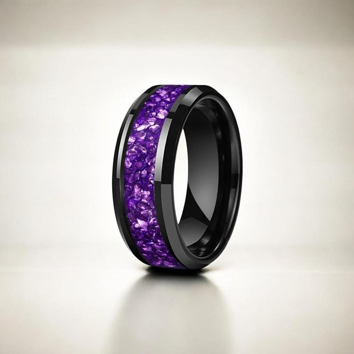 Gold Amethyst Ring, Purple Crushed Stone Inlay Band, Wedding Ring ...