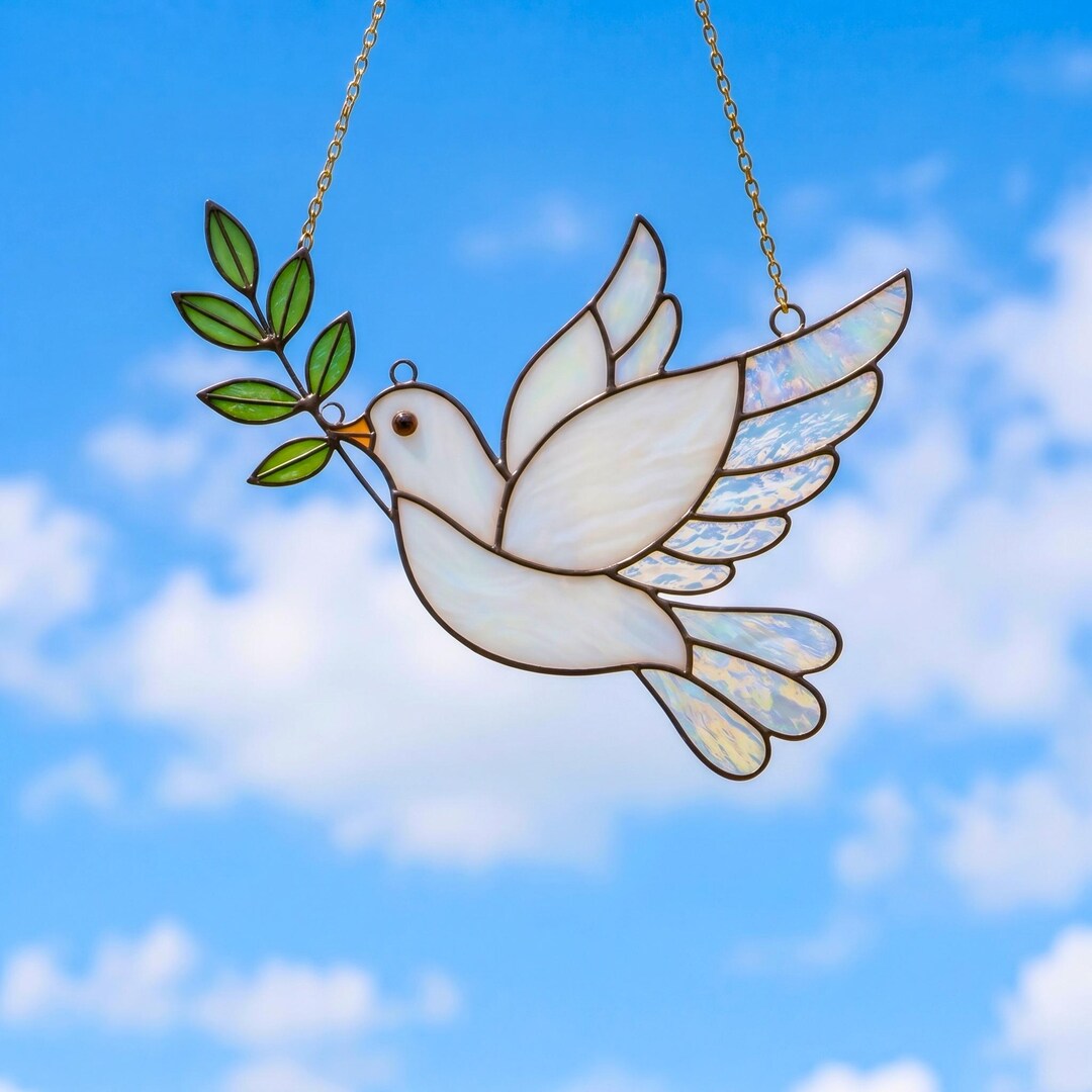 Dove Stained Glass Pattern Peace Bird Suncatcher Template DIY Tiffany ...