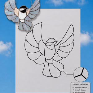Chickadee Stained Glass Pattern PDF Flying Bird Suncatcher Template Tiffany Style Instant Download DIY