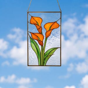 PDF con diseño de lirio cala para vidrieras, plantilla floral para atrapasoles, diseño imprimible, descarga para hacerlo tú mismo, regalo elegante, ideal para principiantes.